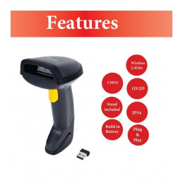 EQuip Wireless 2D Barcode Scanner with Stand Vonalkódolvasó Black