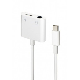 Gembird A-CM-3.5FP-01  USB type-C plug to stereo 3.5 mm audio adapter cable with extra power socket white