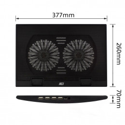 ACT AC8105 Laptop hűtőállvány 17"-ig állítható magasság (2 pozícióban) 4 portos hub