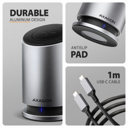 AXAGON HMC-WL9 9in1 hub USB-C 10 Gbps Wireless Charging  Grey