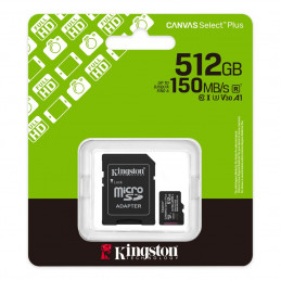Kingston 512GB microSDXC Canvas Select Plus Gen3 Class 10 UHS-1 A1 V30 + adapterrel