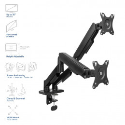 ACT AC8314 Gas Spring Dual Monitor Arm 17"-35" Black