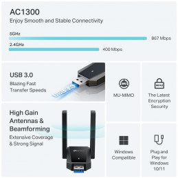 TP-Link Archer T5U Plus AC1300 Dual Antennas High Gain Wireless USB Adapter