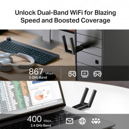 TP-Link Archer T5U Plus AC1300 Dual Antennas High Gain Wireless USB Adapter