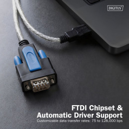 Digitus DA-70170 USB 2.0 to RS232 adapter cable integrated FTDI chipset 1,8m Black