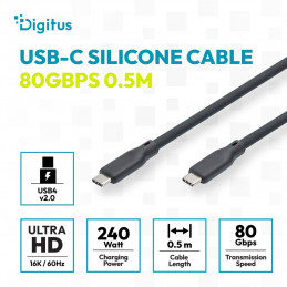 Digitus USB Silicone connection USB-C - USB-C cable 0,5m Black