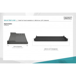 Digitus 1U fixed shelf for racks from 400mm depth 45x483x250mm up to 15kg Black (RAL 9005)