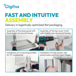 Digitus Dynamic DN-37100 19" 7U Falra szerelhető Rackszekrény Grey