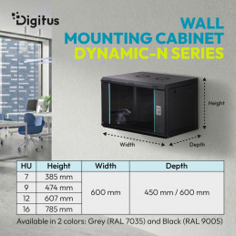 Digitus Dynamic DN-37101 19" 7U Falra szerelhető Rackszekrény Black