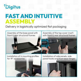 Digitus Dynamic DN-37101 19" 7U Falra szerelhető Rackszekrény Black