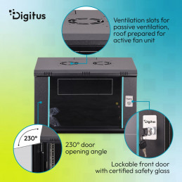 Digitus Dynamic DN-37101 19" 7U Falra szerelhető Rackszekrény Black