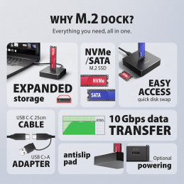 AXAGON ADSA-M2C11 USB-C 10Gbps docking station for M.2 NVMe / SATA SSD