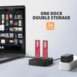 AXAGON ADSA-M2C22L USB-C 20Gbps docking station for 2× M.2 NVMe SSD with disk cloning function without PC