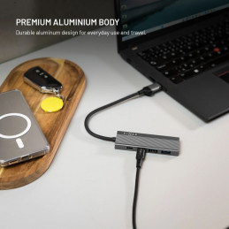 FIXED 4 portos USB-HUB, sötétszürke