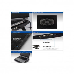 ACT AC8105 Laptop hűtőállvány 17"-ig állítható magasság (2 pozícióban) 4 portos hub