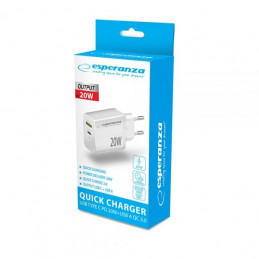 Esperanza Quich Power Charger 20W USB-C PD 20W / USB-A QC 3.0 18W White