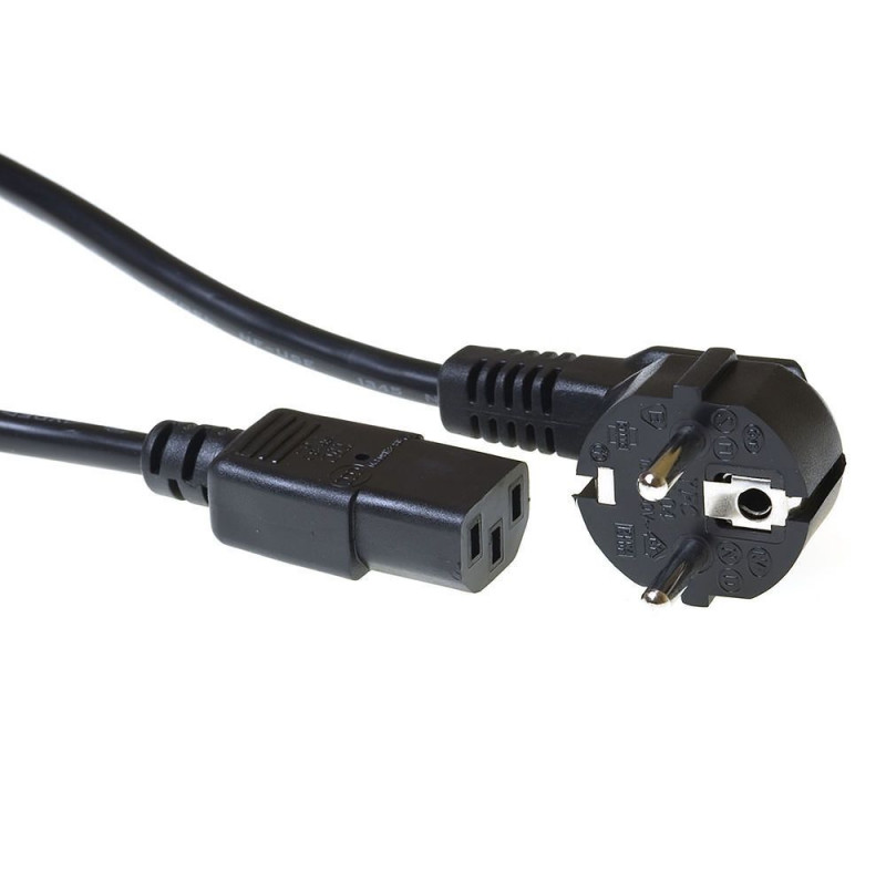 ACT Powercord mains connector Schuko CEE 7/7 male (angled) - C13 IEC 60320 0,5m Black