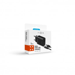 FIXED hálózati töltő, 2*USB-A kimenet, 17W + USB/USB-C kábel, fekete