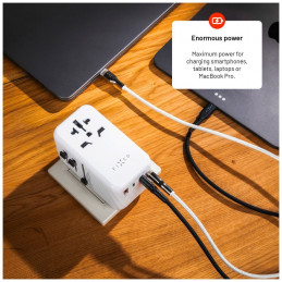 FIXED Voyager utazó adapter 3xUSB-C/1xUSB GaN 120W, fehér