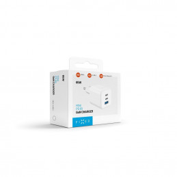 FIXED Mini 2x USB-C, USB-A GaN töltő adapter 65W, fehér