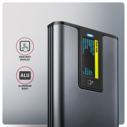 AXAGON EEM2-SD2 USB-C 10Gbps – M.2 NVMe & SATA SSD Display Box Silver