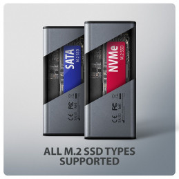 AXAGON EEM2-SD2 USB-C 10Gbps – M.2 NVMe & SATA SSD Display Box Silver