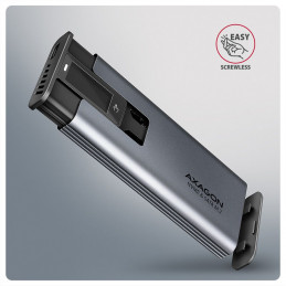 AXAGON EEM2-SD2 USB-C 10Gbps – M.2 NVMe & SATA SSD Display Box Silver