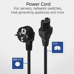 ACT Powercord mains connector Schuko CEE 7/7 male (angled) - C15 IEC 60320 1m Black