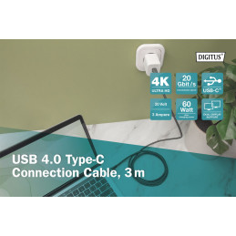 Digitus USB 4.0 Type-C connection cable 3m Black