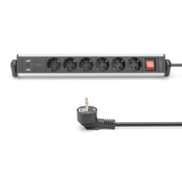 Digitus Hálózati Elosztó Kapcsolóval 6DIN, 3xUSB 1,5m Black