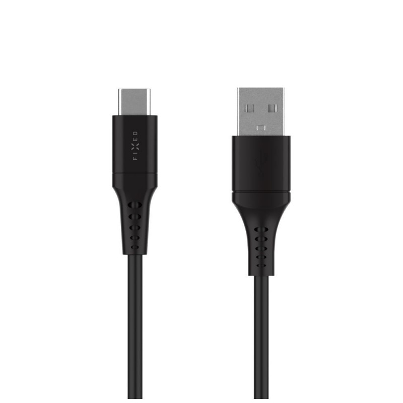 FIXED USB 2.0 hajlékony szilikon kábel USB-A/USB-C 0,3m, fekete