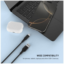 FIXED USB 2.0 hajlékony szilikon kábel USB-A/USB-C 0,3m, fekete