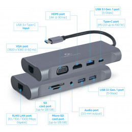 Gembird A-CM-COMBO7-01 USB Type-C 7-in-1 Multi-Port Adapter Space Grey