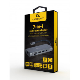 Gembird A-CM-COMBO7-01 USB Type-C 7-in-1 Multi-Port Adapter Space Grey