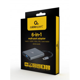Gembird A-CM-COMBO6-01 USB Type-C 6-in-1 Multi-Port Adapter Space Grey