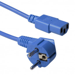 ACT Powercord mains connector Schuko CEE 7/7 male (angled) - C13 IEC 60320 3m Blue