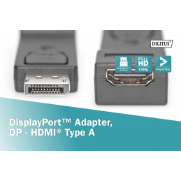 Digitus DisplayPort adapter, DP - HDMI type A Black