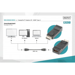 Digitus DisplayPort adapter, DP - HDMI type A Black