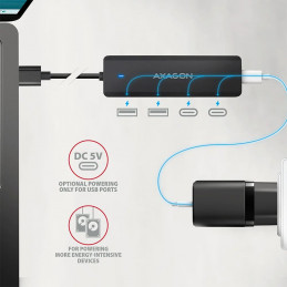AXAGON HUE-C2A USB-A 5Gbps Travel 4-portos USB3.2 HUB Black