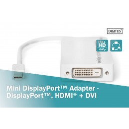Digitus Mini DisplayPort Adapter/Converter Mini DP to DisplayPort HDMI+DVI 0,2m White