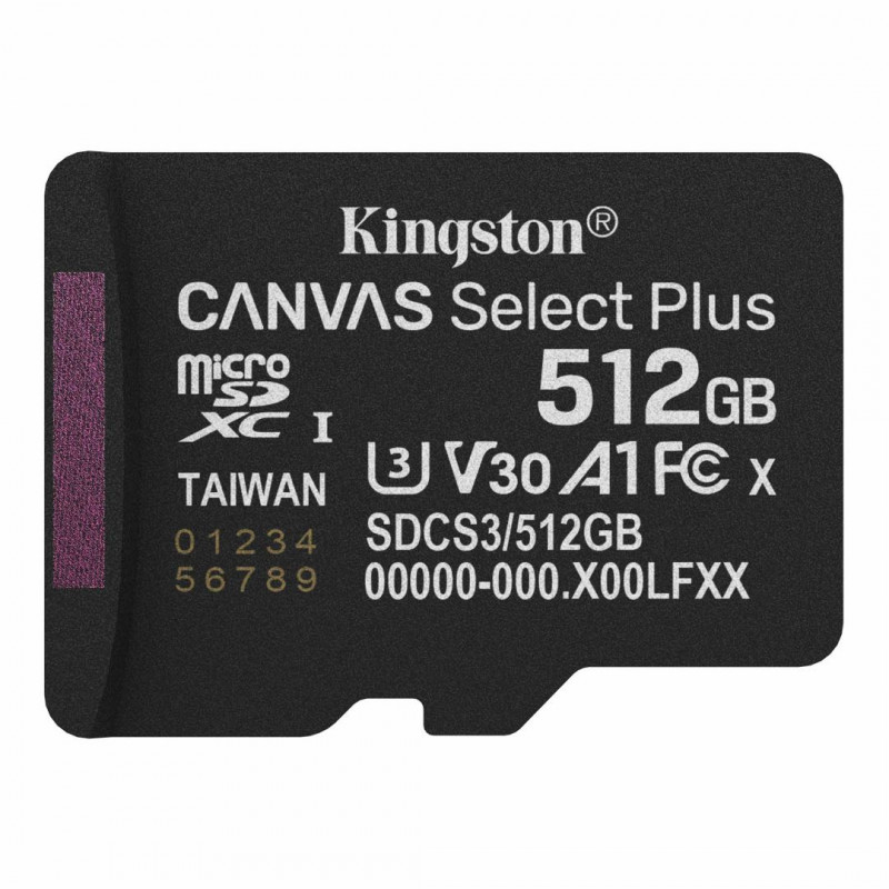 Kingston 512GB microSDXC Canvas Select Plus Gen3 Class 10 UHS-1 A1 V30 adapter nélkül