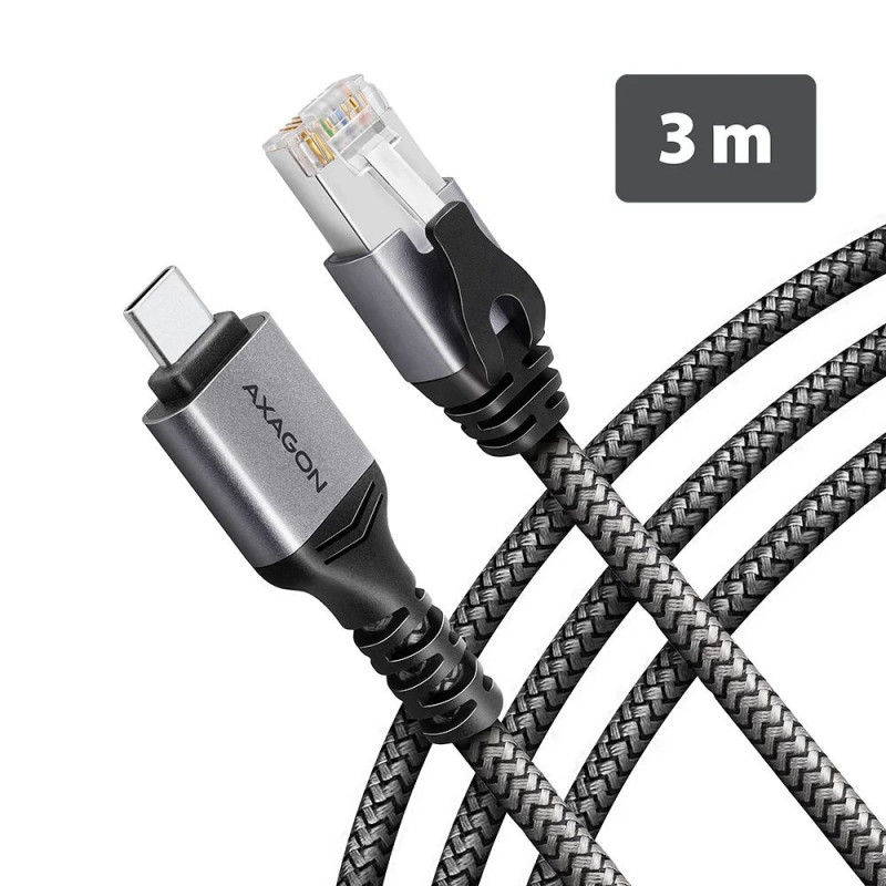 AXAGON ADE-CM30 USB-C Gigabit Ethernet adapter with integrated CAT6 RJ-45 network cable 3m Black
