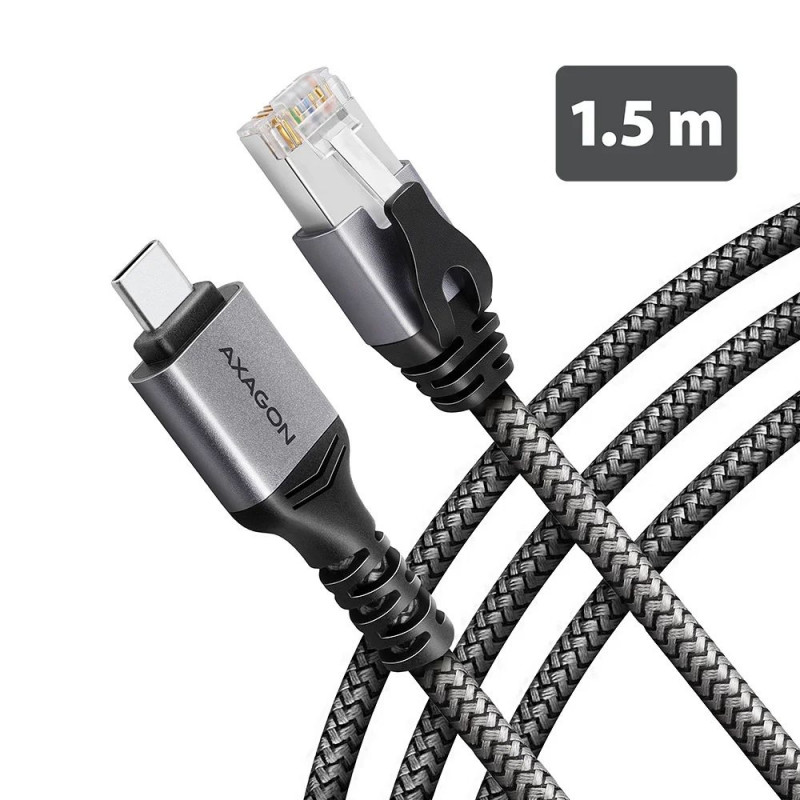 AXAGON ADE-CM15 USB-C Gigabit Ethernet adapter with integrated CAT6 RJ-45 network cable 1,5m Black