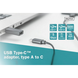 Digitus USB Type-C male/famale adapter Black