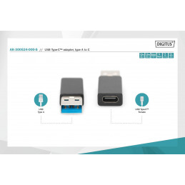 Digitus USB Type-C male/famale adapter Black