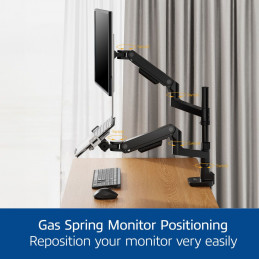 ACT AC8341 Single Monitor Arm and Laptop Arm Office Premium with Gas Spring Pole Mounted