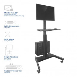 ACT Mobile Workstation for a single monitor with CPU mount keyboard and mouse tray Black