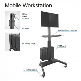 ACT Mobile Workstation for a single monitor with CPU mount keyboard and mouse tray Black