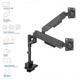 ACT AC8330 Dual Monitor arm 34" office solid pro
