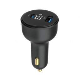 Gembird 2-Port USB Car Fast Charger Type-C PD LCD 65W Black